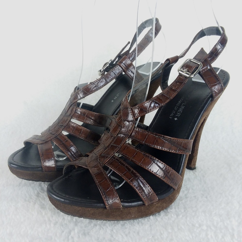 Donald Pliner Gisa Brown Snake‎ Print Leather Slingback Platform Heels Womens 6M